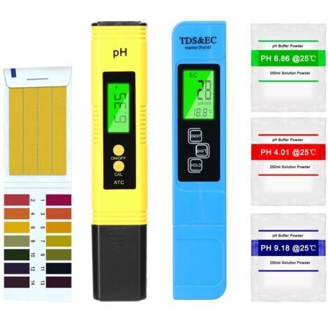 Testeur de Qualité de l'eau, Testeur PH Mètre Électronique, TDS&EC Mètre Température, Auto Calibration, TDS PH EC Température 4 en 1 Set pour Piscine, Aquarium, Aystème RO, Laboratoire