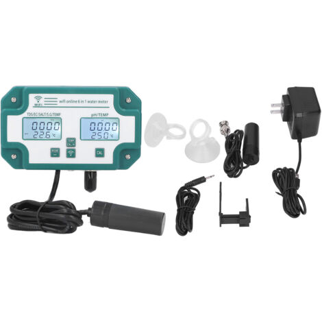 Testeur de Qualité d'Eau 6 en 1 pour Aquarium avec Surveillance à Distance - Mesure du pH, Salinité, Conductivité - Appareil Numérique Multiparamètre - Prise 110V US