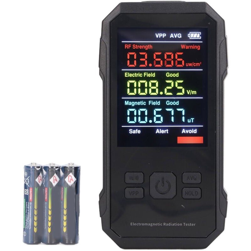 Jeffergarden - Testeur de rayonnement électromagnétique avec batterie, détecteur de rayonnement numérique haute fréquence portable noir