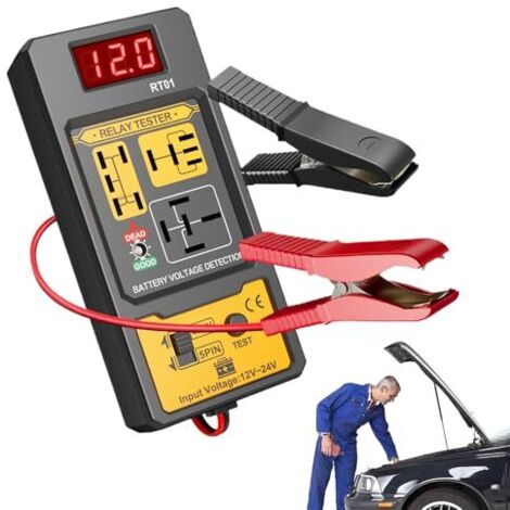 Testeur de Relais Auto,Détecteur tension électrique avec câbles à pinces,Vérificateur batterie 4 & 5 broches  pour voitures, berlines, SUV, camions, pick-up, monospaces -