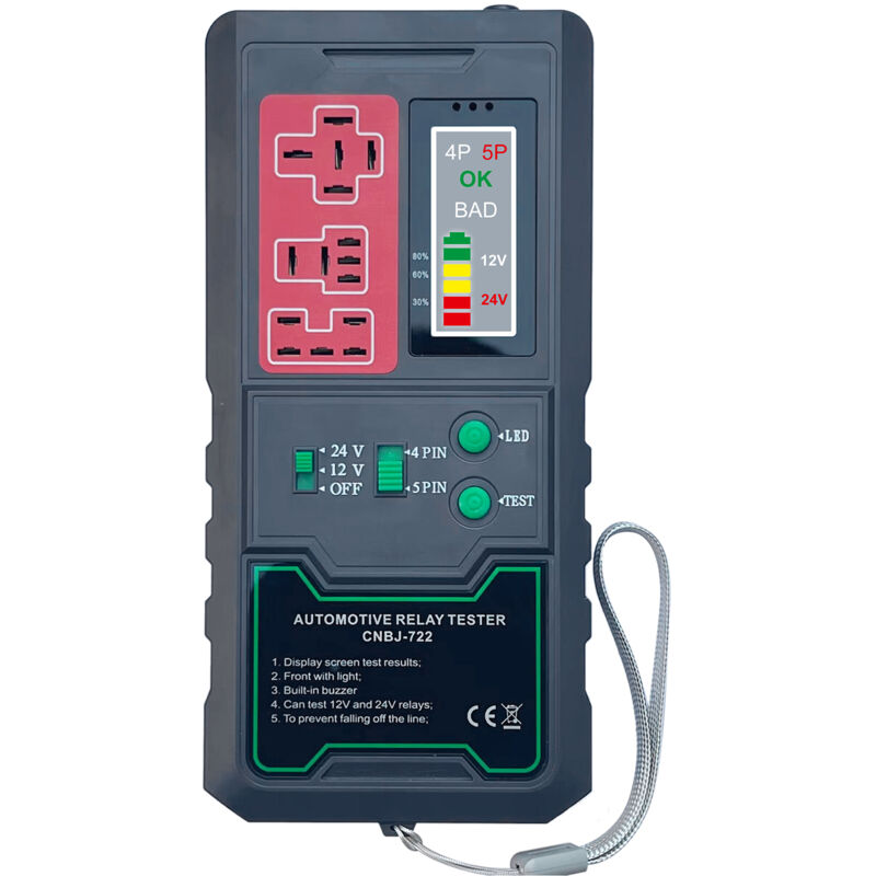 Testeur de relais électronique automobile 12V 24V, vérificateur de batterie de voiture, indicateur lumineux LED, testeur de relais de voiture, outils