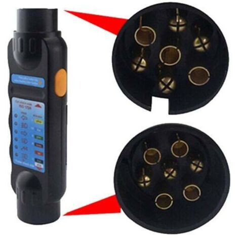 Testeur de remorque mâle à 7 broches, testeur de prise de remorque 12 V à 7 broches, outil de diagnostic de câblage de circuit d'éclairage de remorque pour voiture de camping-car de remorque-Crezuo