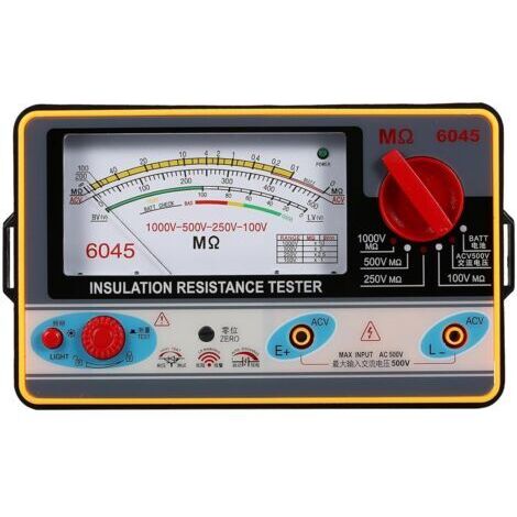 Testeur de résistance d'isolement numérique, 100 V/250 V/500 V/1 000 V, mégohmmètre, ohmmètre, mégohmmètre d'isolement, plage de mesure de 0 à 2 000 mΩ