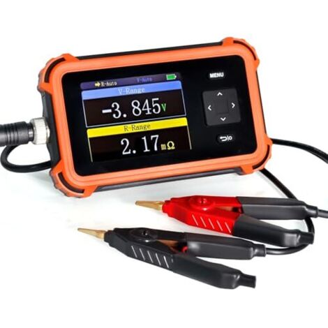 Testeur de Résistance Interne Batterie, Vérificateur Batterie Voiture avec Quatre Fils Mesure Tension 0.1mΩ100Ω/DC±100V pour 18650, Plomb Acide, Lithium Ion, Fer Phosphate -