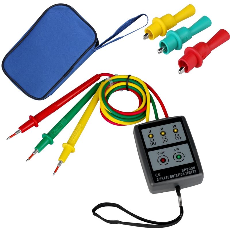 Testeur de séquence de phases Testeur de champ tournant Affichage numérique des phases : Testeur de rotation de présence de séquence de 3 phases avec