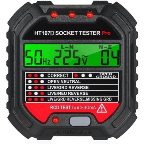 Testeur de socket HT107 Détecteur de sortie automatique multifonction RCD avec outil de compteur de jauge d'affichage LCD