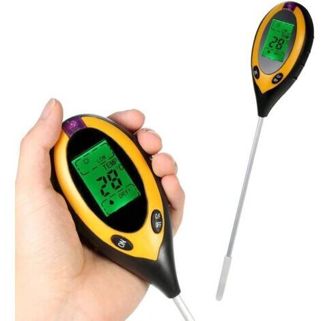 Testeur de Sol 4 en 1 Soil Tester PH-mètre,lumière du Soleil,température,hygromètre pour Jardin Ferme Pelouse Intérieur en Plein Air Plante Fleur GROOFOO