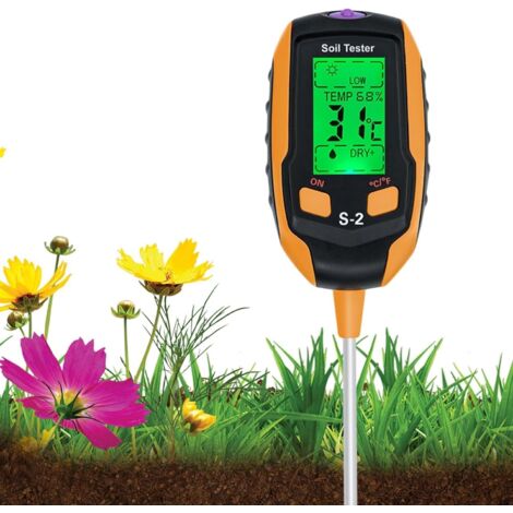 Testeur de Sol 5-en-1, Testeur avec Humidité du Sol/pH/Température/Humidité de l'environnement/Luminosité du Soleil avec Affichage LCD Rétroéclairé pour Jardinage, Agriculture et Plante d'Extérieur