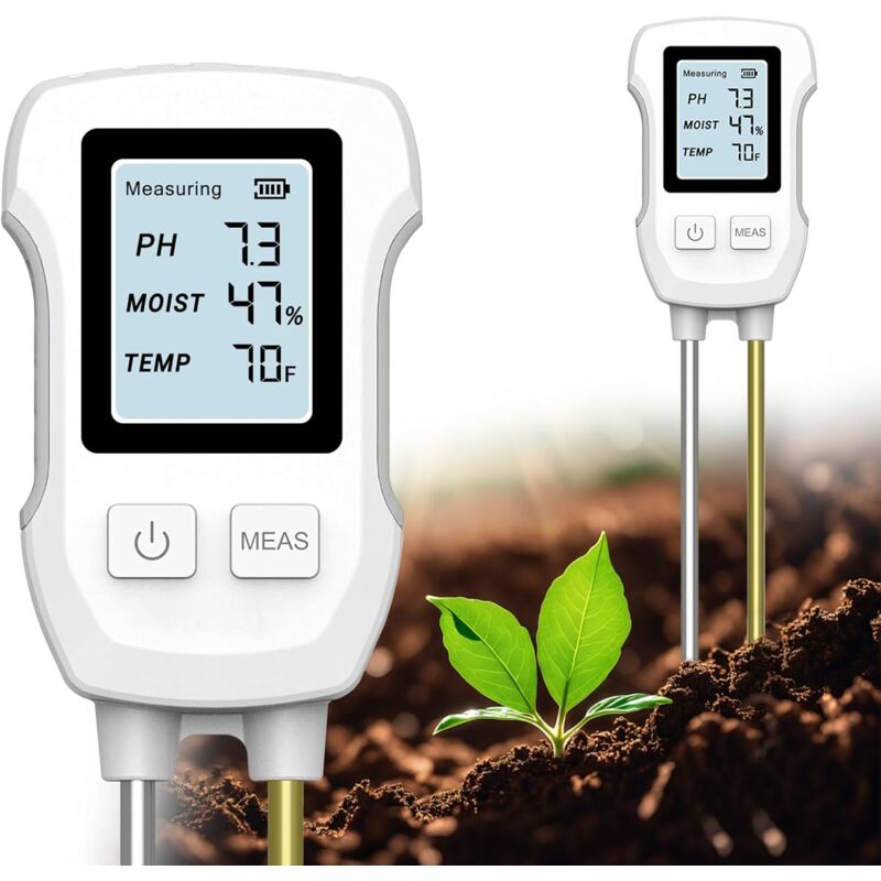 Testeur de Sol Ph 3 en 1, Testeur Humidité Plante, Ph Metre Sol, Détecteur de Test de Sol Acide-Base pour Plantes d'Intérieur, Jardin, Pelouse.