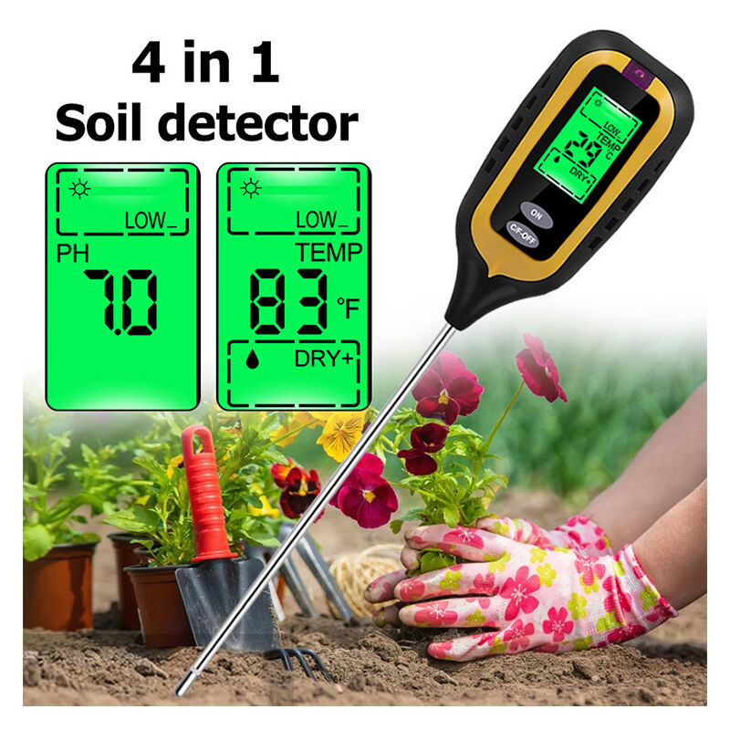 Testeur de Sol pH d'humidité Température Lumineuse 4 en 1 pH Metre de Sol Humidité Testeur Terre Electronique pour Jardin Plantes