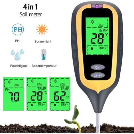 Testeur de Sol pH d'humidité Température Lumineuse 4 en 1 pH Metre de Sol Humidité Testeur Terre Electronique pour Jardin Plantes