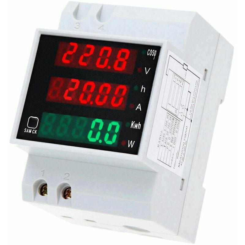 Testeur De Tension De Courant Sur Rail Din, Ac80-300V 100A