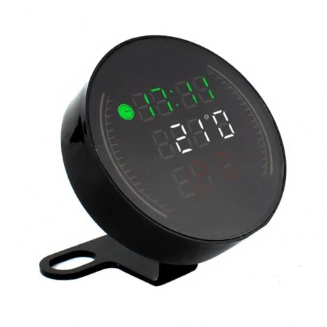 Testeur de tension et de température numérique LED 4 en 1 pour motos et quads : voltmètre, horloge électronique, thermomètre et chronomètre.