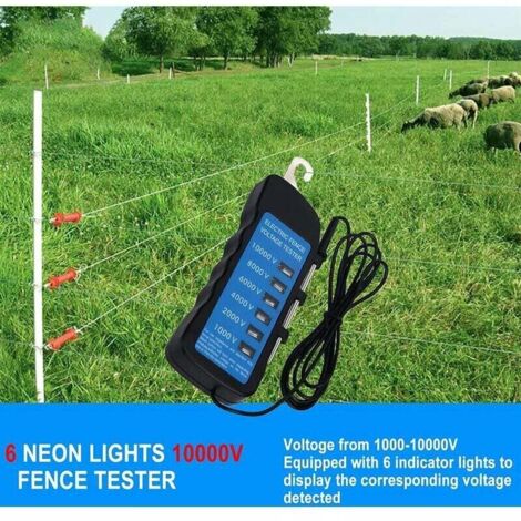 Testeur de tension pour clôture électrique, portable avec 6 lumières pour détecter la tension de clôture, idéal pour l'équipement agricole, la clôture électrique pour le bétail et le jardin.