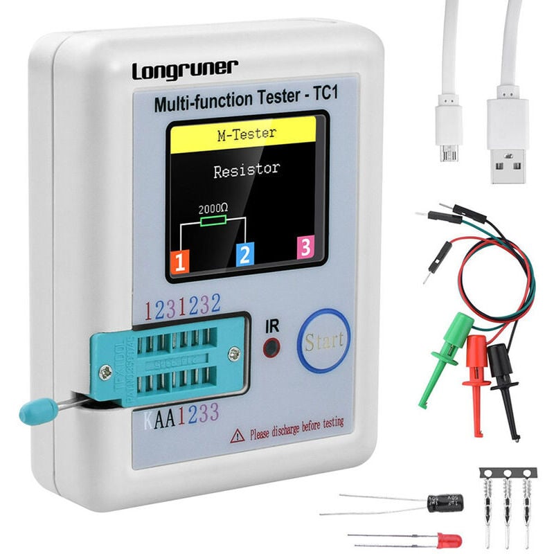 Testeur de transistor d'affichage coloré Multi-fonctionnel TFT Rétroéclairage Didoe Triode Capacité Résistance Détecteur Inductance MOSFET NPN PNP