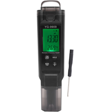 Testeur d'Eau 5 en 1, Moniteur LCD Rétroéclaré, Écran Digital de PH, EC, TDS et Température, pour Aquariums, Piscines & Hydro