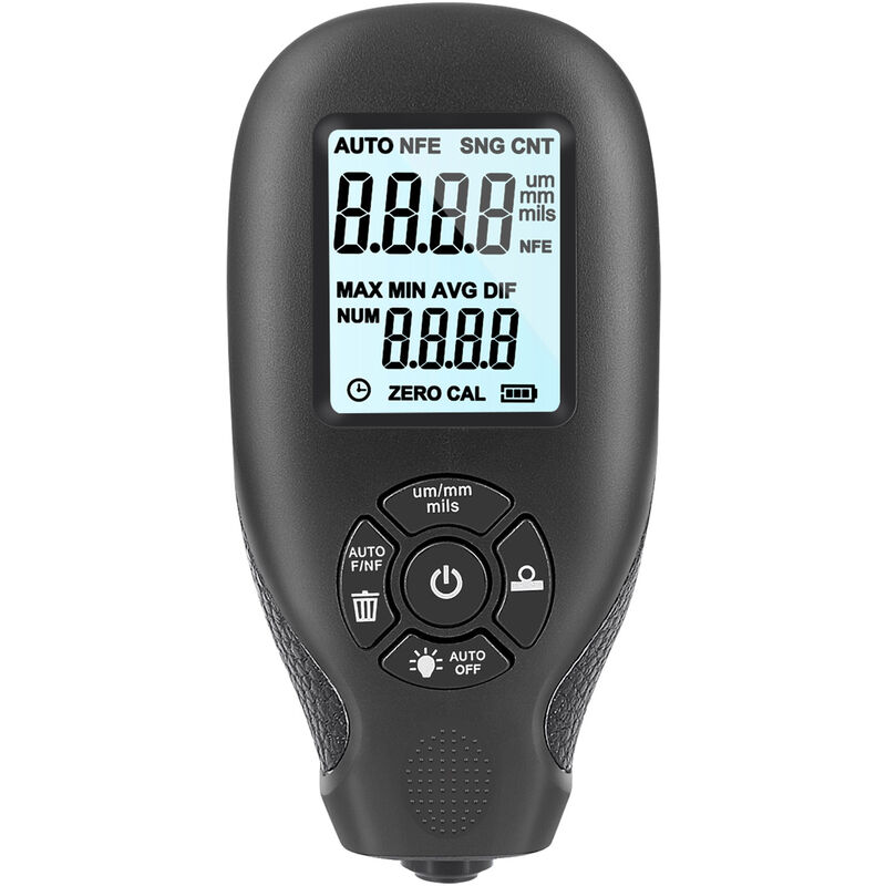Kkmoon - Testeur d'épaisseur 0 2000um, jauge d'épaisseur de film de revêtement de voiture, compteur de revêtement de peinture, avec écran lcd, noir