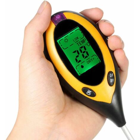 Testeur d'humidité de sol 4 en 1, kit de test numérique du sol, pH, température, soleil, humidité, acidité avec écran LCD rétroéclairé pour jardin, pelouse, agriculture, plantes d'intérieur (1 pièce)