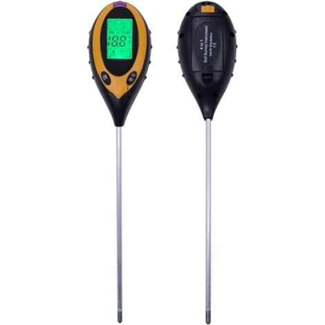 Testeur d'humidité de Sol 4 en 1, kit de Test numérique du Sol, pH, température, Soleil, humidité, acidité avec écran LCD rétroéclairé pour Jardin, pelouse, Agriculture, Plantes d'intérieur (1 pièce)