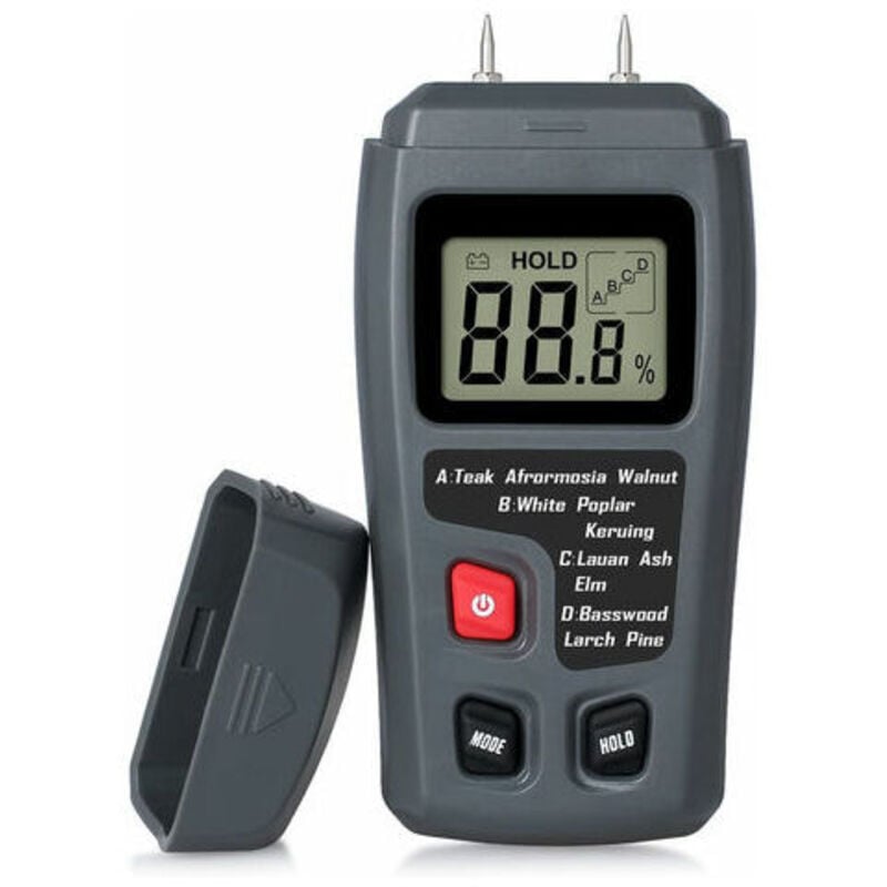 Image of Tragbares Holzfeuchtemessgerät, LCD-Display zur Messung der Feuchtigkeit in Holz und Brennholz