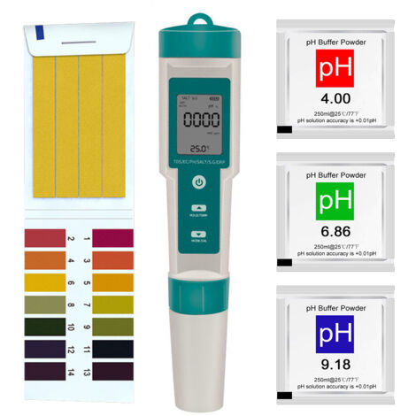 Testeur eau 7-en-1 numérique stylo, mesure pH TDS conductivité salinité ORP densité température, portable haute précision