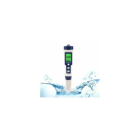 Testeur électronique de PH-mètre, 5 en 1 Testeur de PH Thermomètre de poche Qualité de l'eau PH EC Sel TDS pour la maison, la piscine, l'eau d'aquarium 1833737mm, 1pc, Blanc