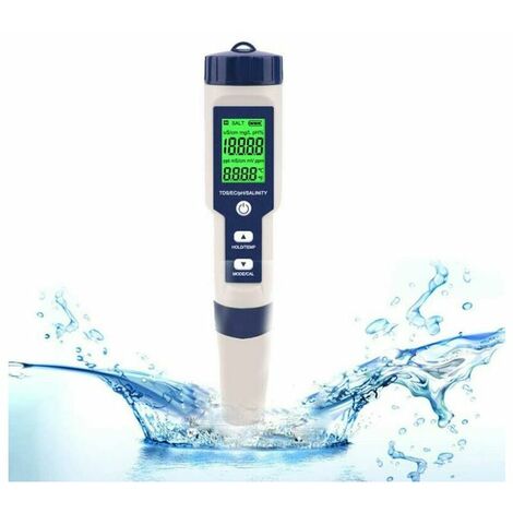Testeur électronique de PH-mètre, 5 en 1 Testeur de PH Thermomètre de poche Qualité de l'eau PH EC Sel TDS pour la maison, la piscine, l'eau d'aquarium 1833737mm, 1pc, Blanc