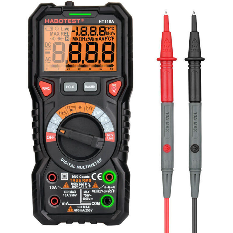 Testeur et détecteur de tension Multimètre Automatique Numérique TRMS 6000 Points (Guide de Bornes LED), Testeur Electrique Professionnel,