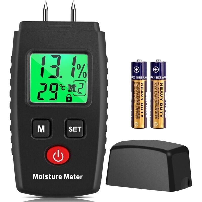 Testeur Humidité, Détecteur d'Humidité à Broche avec 3 Modes, Écran LCD avec rétroéclairage vert, Détecteur de Moisissures pour Bois et Matériaux de