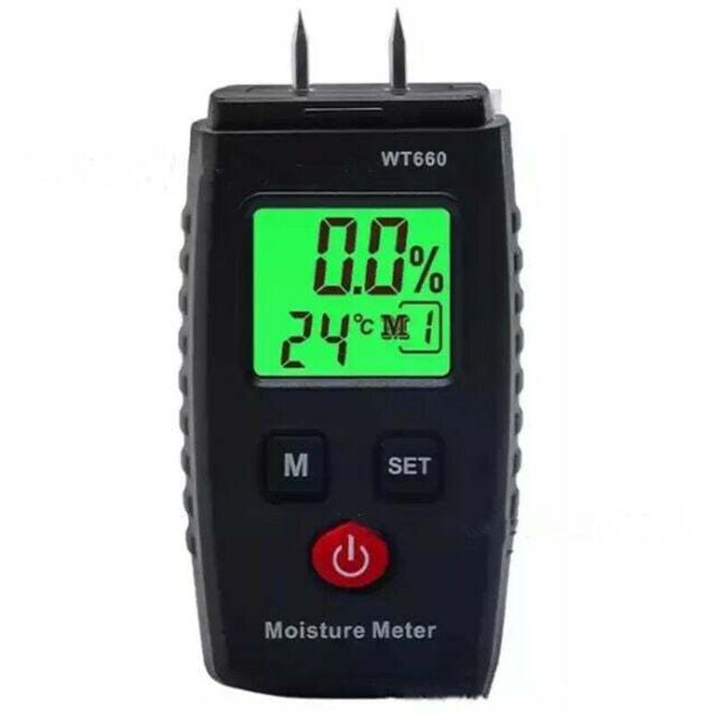 Déstockage Testeur Humidité, Détecteur d'Humidité à Broche avec 3 Modes, Écran LCD avec rétroéclairage vert, Détecteur de Moisissures pour Bois et