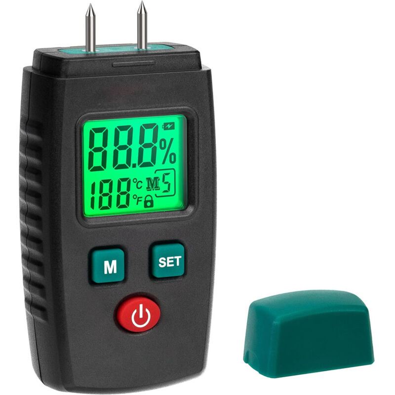Testeur Humidité Détecteur d'Humidité à Broche avec 5 Modes, Écran lcd avec rétroéclairage vert, Détecteur de Moisissures pour Bois et Matériaux de