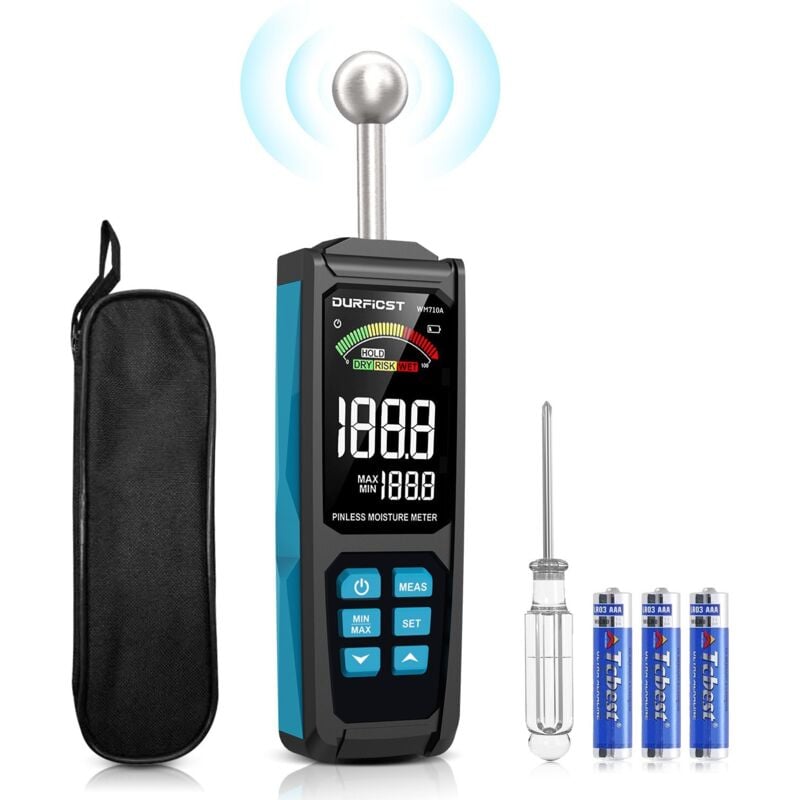 Testeur Humidité Durficst Humidimetre écran Couleur hd 3 Pouces avec Sac en Tissu, Testeur Humidité Bois D'analyse de Profondeur 20-40 mm, pour