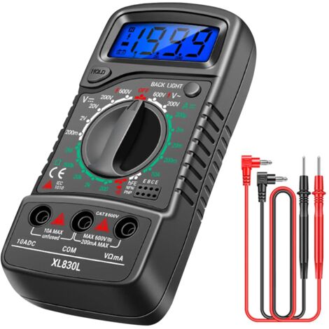 Testeur Multimètre Numérique à Écran LCD, Testeur Électrique de Tension CA/CC, Ohm, Ampère et Diode avec Rétroéclairage, Multimètre pour Usage Domestique