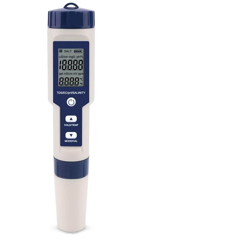 Otc Jr - Testeur Numérique 5 en 1 - TDS/EC/PH/Salinité/Température de l'Eau, Hydroponie/Aquarium/Piscine/Eau Potable