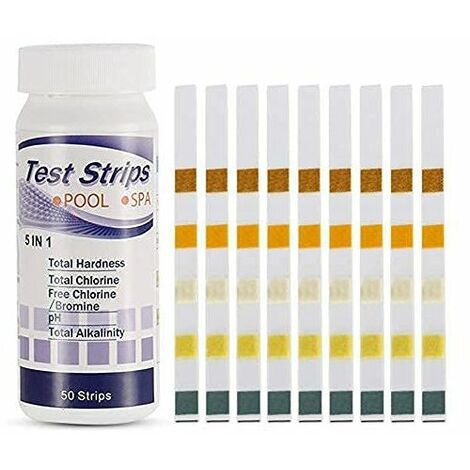 Testeur ph et chlore produit piscine Bandelette spa 50 bandes pour la 5 en 1 testeur ph piscine sur Chlore Total Chlore Libre Alcalinité Acide Cyanurique Dureté chlore testeur sel piscine (5-1) T-Auda