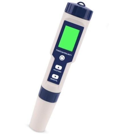 Testeur PH Mètre Électronique 5-en-1,Mesure Ph & TDS & EC Salinité & TempératureTesteur de qualité de l'eau,Écran LCD et Précision de Lecture,pour l'eau Potable, Aquariums, Piscines etc.