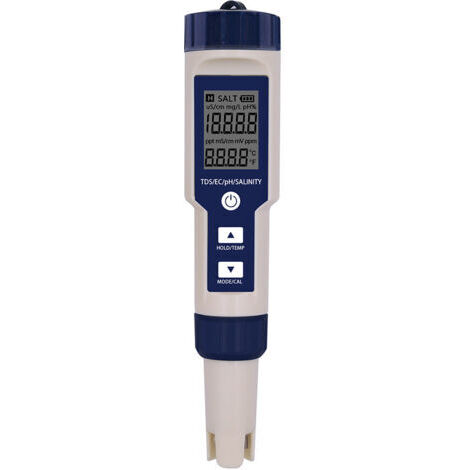 Testeur PH Mètre Électronique 5-en-1,Mesure Ph & TDS & EC Salinité & TempératureTesteur de qualité de l'eau,Écran LCD et Précision de Lecture,pour l'eau Potable, Aquariums, Piscines etc.