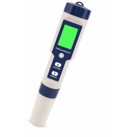 Testeur PH Mètre Électronique 5-en-1,Mesure Ph & TDS & EC Salinité & TempératureTesteur de qualité de l'eau,Écran LCD et Précision de Lecture,pour l'eau Potable, Aquariums, Piscines etc.