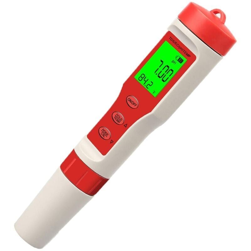 SNQ - Testeur pH Mètre Numérique, 0.01 Résolution 0-14pH 4 en 1 tds ec Température Metre, Testeur de Qualité de L'eau avec Rétroéclairé lcd,