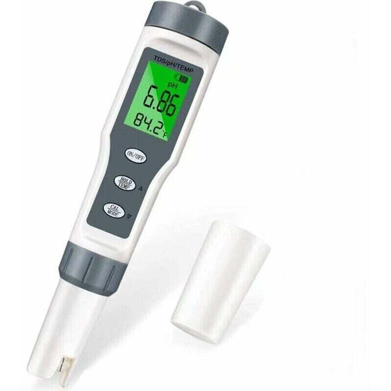 Testeur PH Mètre, Testeur PH Piscine électronique 3-en-1, TDS Mètre Température, Testeur de qualité de l'eau avec écran LCD et Précision de Lecture,