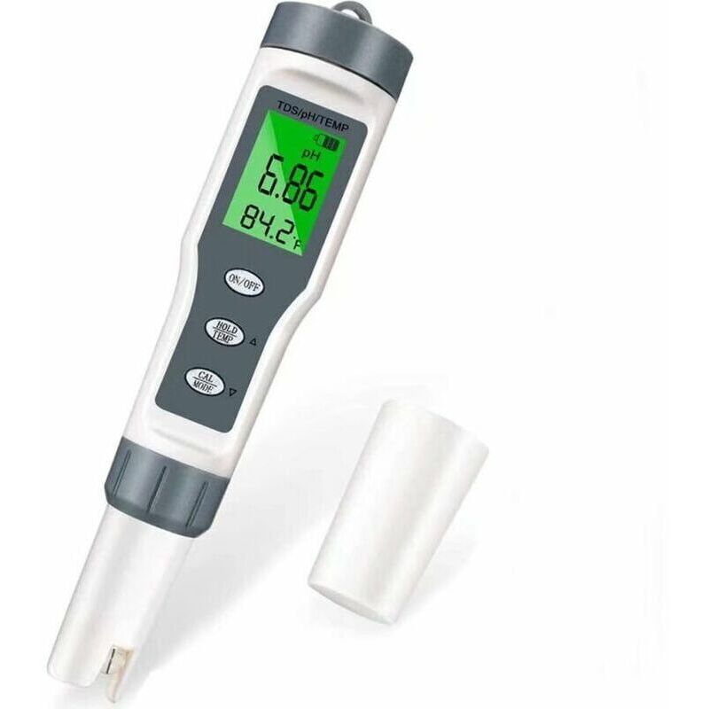 Testeur ph Mètre, Testeur ph Piscine électronique 3-en-1, tds Mètre Température, Testeur de qualité de l'eau avec écran lcd et Précision de Lecture,