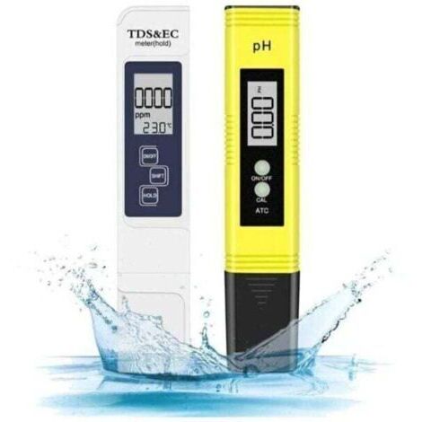 Testeur pH Piscine, Mètre Électronique 4-en-1 PH TDS Testeur de Qualité de l'eau, Température avec Écran LCD,Test pour Potable, Aquariums, Hydroponie, Piscins