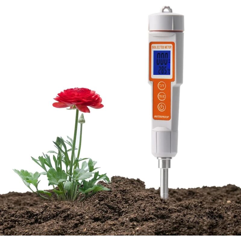 Testeur Professionnel De Salinité Du Sol Portable TDS/EC/température Du Sol Avec Écran Rétroéclairé Pour Serre, Jardin, Ferme, Verger,White