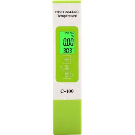 Testeur qualité eau 5-en-1 C-100 avec rétroéclairage, mesure salinité/TDS/EC pour eau de mer