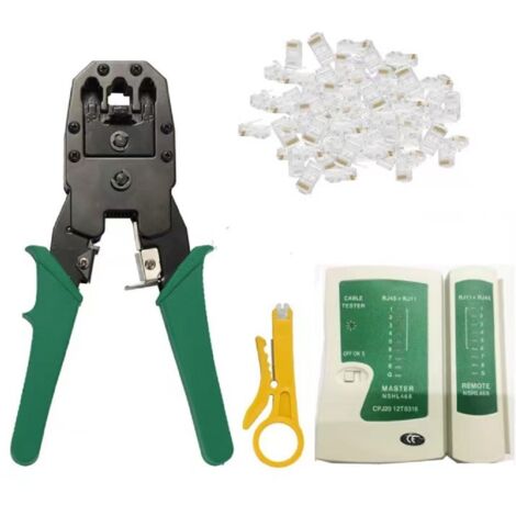 Testeur Réseau - Pince à Sertir RJ11 RJ12 RJ22 RJ45 - Connecteurs RJ45 CAT6 Dorés - Kit Outil Réseau Complet