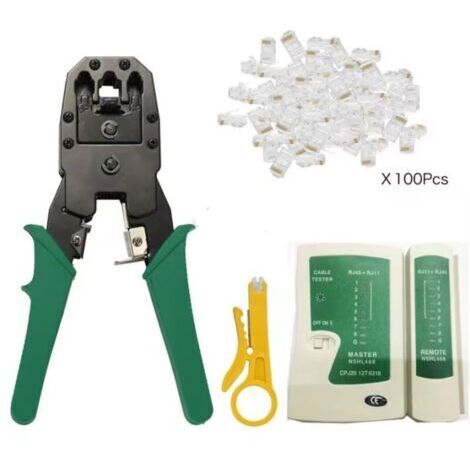 Testeur réseau/téléphonique + Pince à sertir RJ11/RJ12/RJ22/RJ45 + 100 connecteurs RJ45 CAT6, kits d'outils réseau 15266-NF