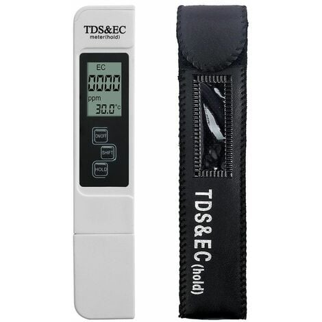 Testeur TDS EC Temperature avec Ecran LCD, TDS Testeur portable, EC 0-9990us/cm TDS 0-9990ppm, Exactitude ±2%