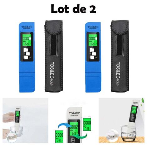 Testeur TDS numérique 2 pièces 3-en-1 multifonction TDS, EC et température avec grand écran LCD rétro-éclairé pour le contrôle de la qualité de l'eau potable et l'hydroponie, etc., pas pour le test PH