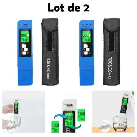 Testeur TDS numérique 2 pièces 3-en-1 multifonction TDS, EC et température avec grand écran LCD rétro-éclairé pour le contrôle de la qualité de l'eau potable et l'hydroponie, etc., pas pour le test PH