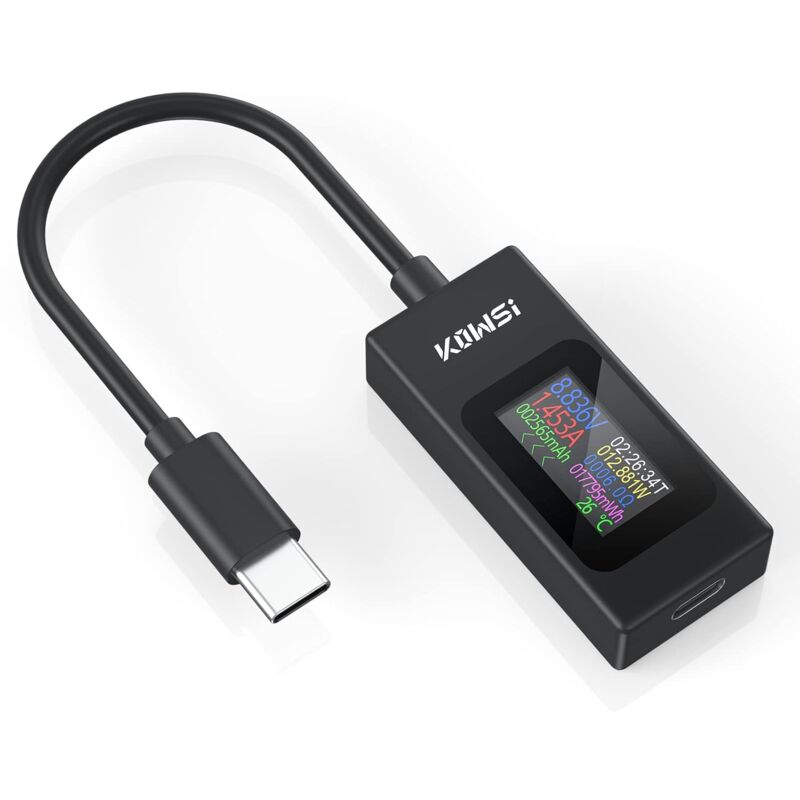 Testeur USB C Multimètre, Appareil de Mesure Voltmètre 4-30V 0-6.5A Type C Testeur de Tension et de Courant Ampèremètre Wattmètre Capacité